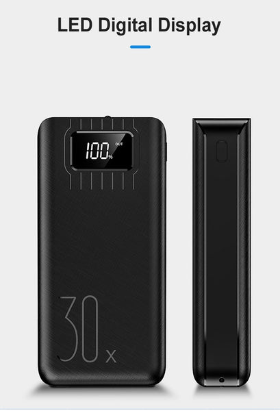 New 30000mAh Digital Display Flashlight Fast Charging Power Bank Case For iPhones Samsung Xiaomi