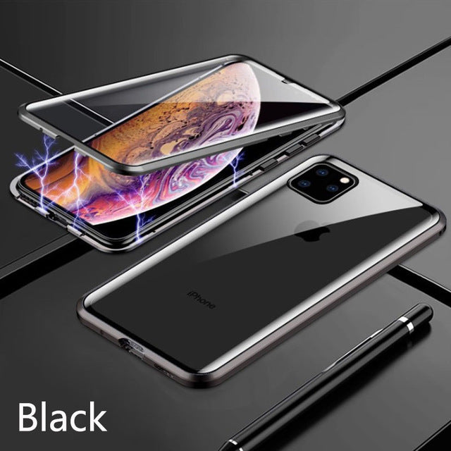 New Metal Magnetic Tempered Glass Protective Case For iPhone 11 Pro XS Max Series