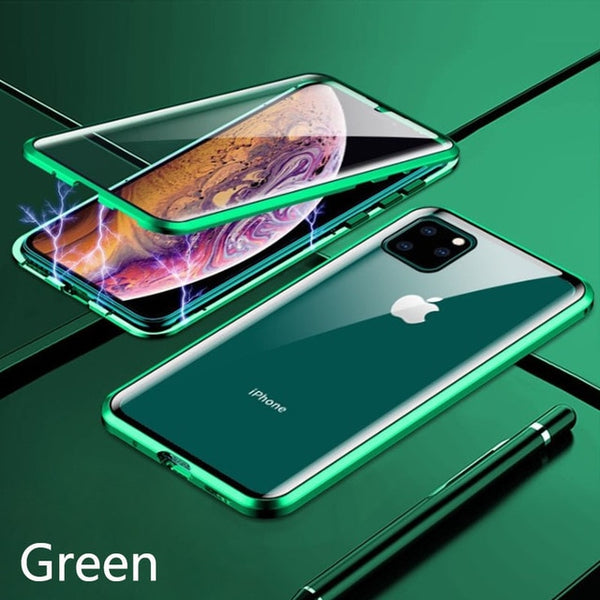 New Metal Magnetic Tempered Glass Protective Case For iPhone 11 Pro XS Max Series