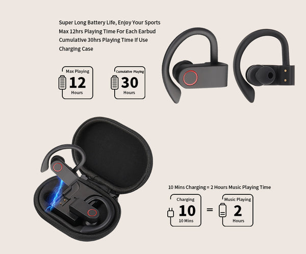 New Wireless Bluetooth Gaming Sports Ear Hook Earbuds With Mic For iPhone Androids Samsung