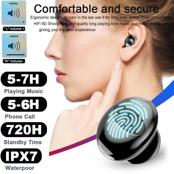 New Multifunctional MP3 Player Earphone Wireless Bluetooth IPX7 Waterpoor 9D Earbuds With 6000mAh Power Bank