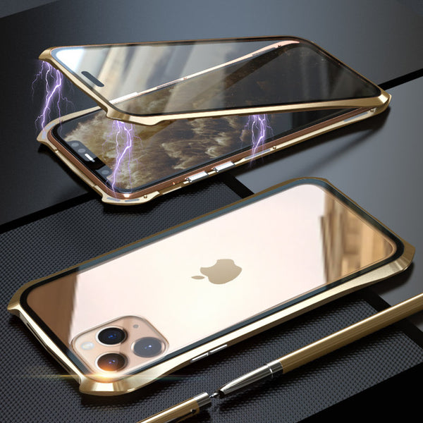 New Magnetic Adsorption Metal Tempered Glass Coque Case Cover For iPhone 11 Pro Max Series