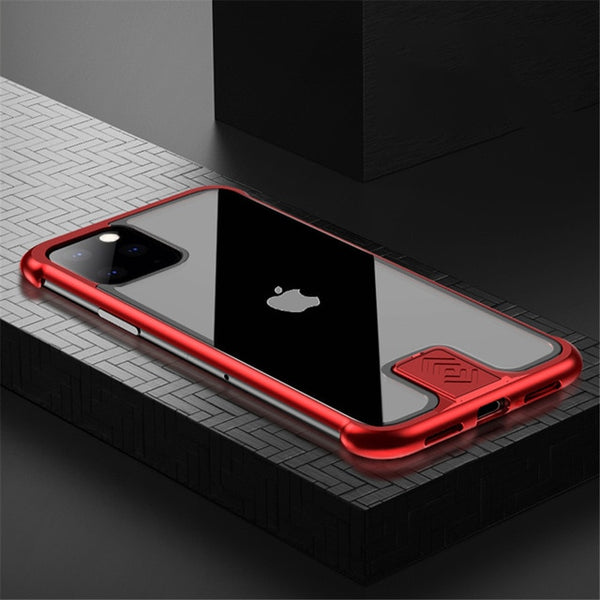 New Frameless Aluminum Metal Bumper Tempered Glass Back Cover Bumper Case For iPhone 11 XS XR 8 Series