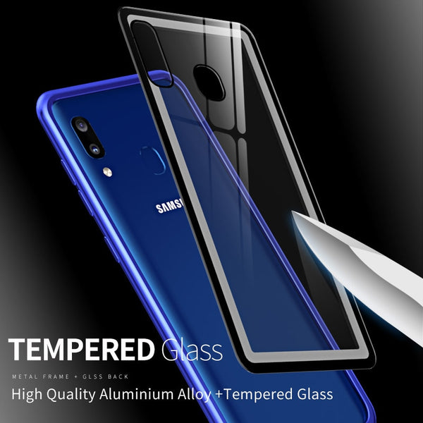 New Luxury Metal Bumper Aluminum Frame With Tempered Glass Back Cover Case For Galaxy A20