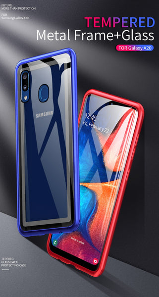New Luxury Metal Bumper Aluminum Frame With Tempered Glass Back Cover Case For Galaxy A20