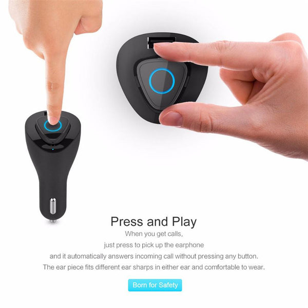 New Wireless Bluetooth Handsfree HD Voice One-Piece Earbud Headset with USB Car Charger.