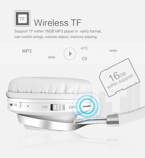 New Wireless Bluetooth Headphone Foldable Stereo Headsets with Mic Support TF Card Headphones