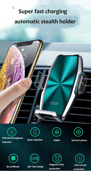 New High Capacity 15W QI Wireless Fast Charge Charger Car Mount Holder For Samsung Galaxy S22 S21 S20 & iPhone 14 13 12 Series