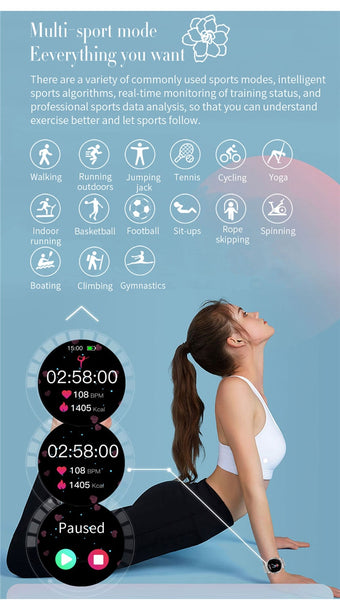 New Full Touch Screen Fitness Tracker Pedometer Lady's Smart Watch For Android iPhones