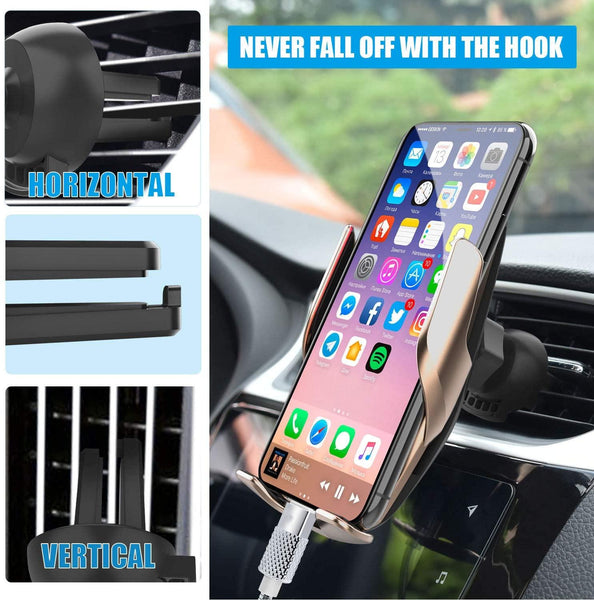New Automatic Clamping Air Vent Car Holder 15W QI Wireless Charger Mount For Samsung Galaxy S22 S21 S20 & iPhone 14 13 12 Series