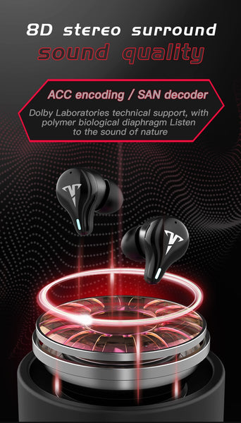 New Bluetooth 5.1 Wireless Gaming 8D Stereo IPX6 Water-Resistant Earbuds Headset With Carrying Box