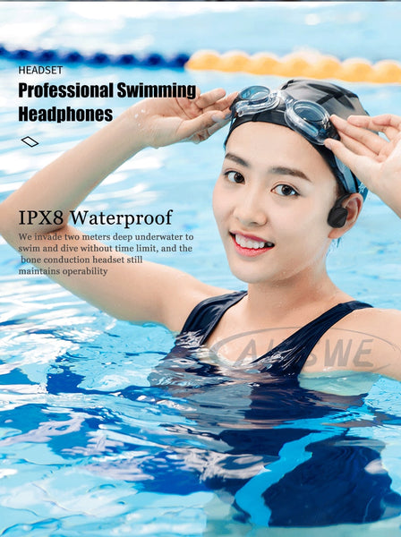 New IPX8 Waterproof MP3 Music Player Bone Conduction Swimming Headphones Earbuds Headset