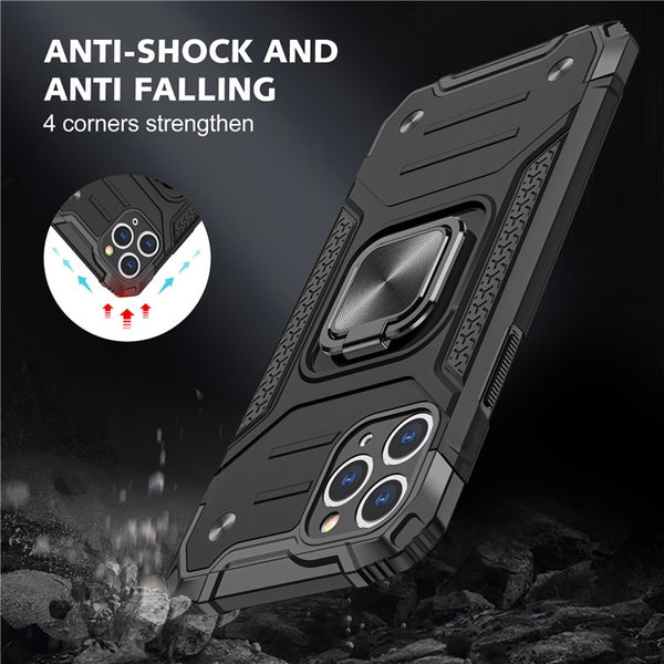 New Rugged Armor Magnetic Bumper Case With Ring Holder Kickstand For iPhone 14 13 12 11 Pro Max Series