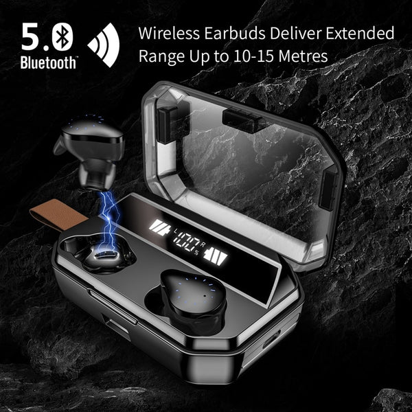 New True Wireless Bluetooth Sports IPX7 Water-Resistant Earbuds Headset With LED Charge Box