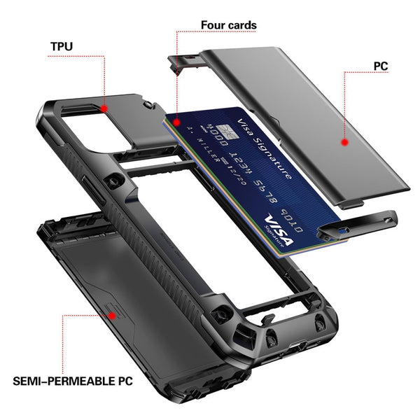 New Shock-Resistant Armor Credit Card Slot Wallet Case For iPhone 14 13 12 11 Series