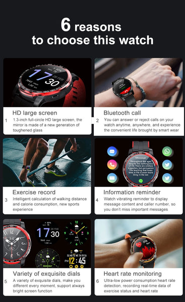 New HD Large Screen Sports Fitness Tracker Smart Watch With Weather Bluetooth Call Features