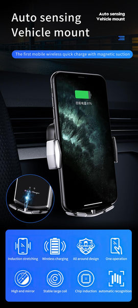 New QI Wireless Charger Car Mount Phone Holder With Fast Charge For Samsung Galaxy S22 S21 S20 & iPhones 14 13 12 Series