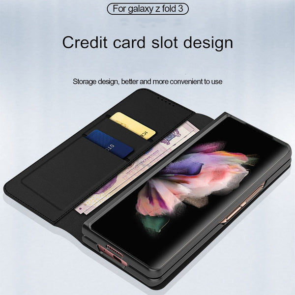 New Flip Leather Folding Wallet Case With Credit Card Slot For Galaxy Z Fold 3 5G