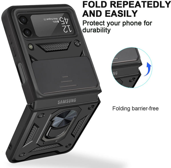 New Slim Compact Magnetic Protective Armor Cover Case With Lens Protection Ring Holder Kickstand For Samsung Galaxy Z Flip 3 4 5G Series
