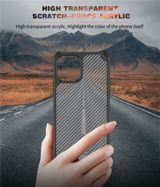 New Transparent Carbon Fiber Textured Case Cover For iPhone XS 11 12 13 Pro Max Series