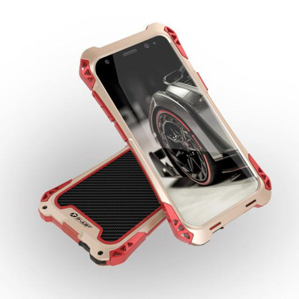 New Carbon Fiber Suited Armor Aluminum Case Outdoor Anti-Shock Cover for Samsung Galaxy S21 FE.