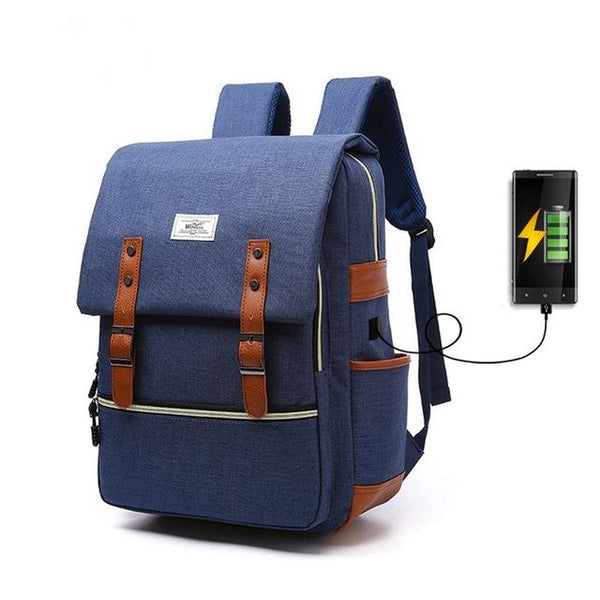 New Preppy Water-Repellent External USB Charging Sport Backpack Laptop Bag for Outdoor Travel School