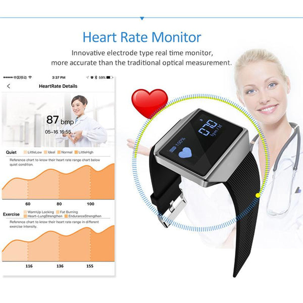 New Luxury Intelligent Heart Rate Blood Pressure Smart Watch Bracelet with Pedometer Call Reminder
