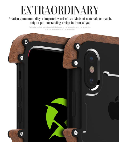 New Hybrid Natural Wood Aluminum Metal Frame Phone Case for iPhone 14 13 12 11 Pro Max Series
