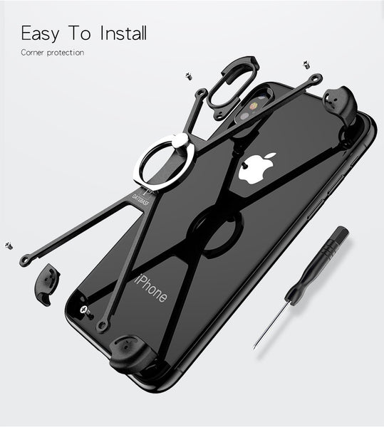 New X-Shaped Aluminum Metal Shockproof Bumper Mobile Phone Case Frame with Ring Holder for Apple iPhone 14 13 Series
