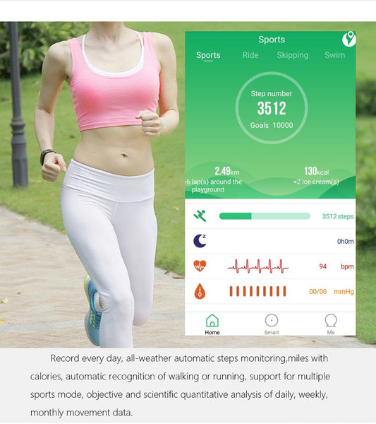 New IP68 Waterproof Smart Fitness Bracelet Pedometer Blood Pressure Smart Wristband Android iOS Activity Tracker