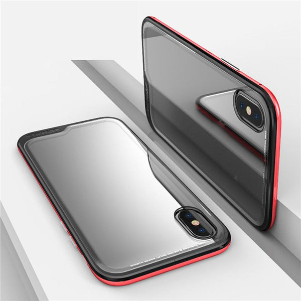 New Luxury Ultra Slim and Light Metallic Bumper with Transparent Back Cover Fitted Case for iPhone X