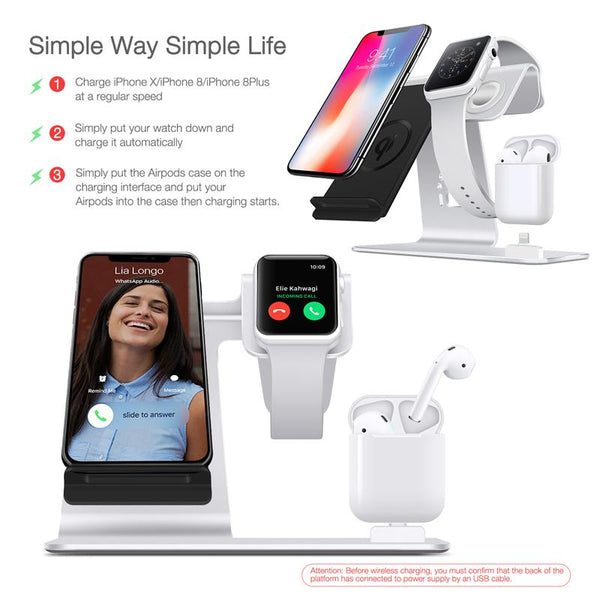 New Super Compact 3 in 1  iWatch Qi Stand Airpods Charger Dock Phone Desktop Tablet Holder for Airpods