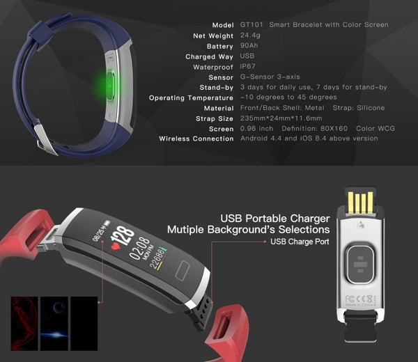 New Smart Wristband Color Screen Bracelet Smartwatch Fitness Tracker Heart Rate Monitor For Men Women