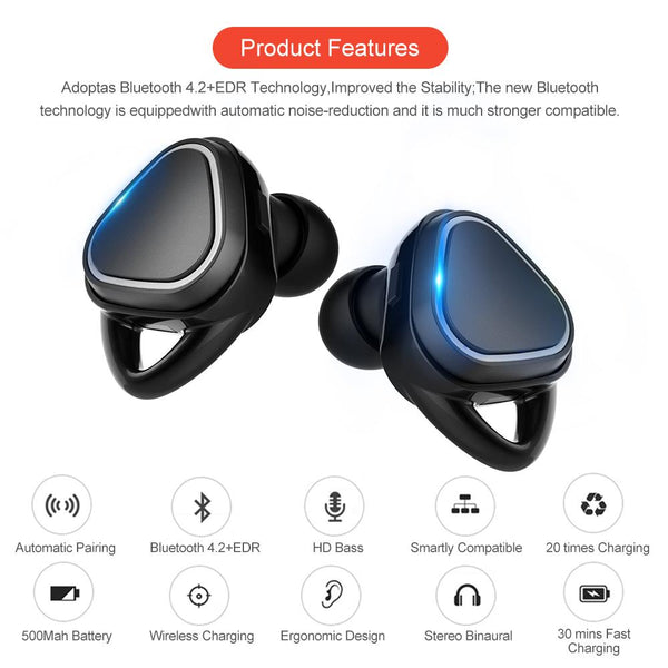 New TWS Sweatproof Mini Wireless Earbuds Twins Earphone Bluetooth Headphones With Battery Case Hands Free Headsets