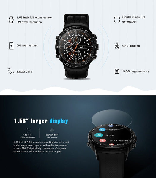 New 3G GPS WIFI Android 5.1 Quad Core 2.0 MP Camera Heart Rate Monitor Smartwatch For Android iPhones