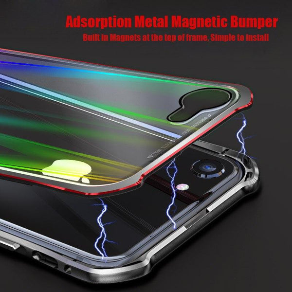 New Laser -Colored Design Magnetic Metal Frame Shell Phone Case Cover For iPhone XS XR X 8 Series