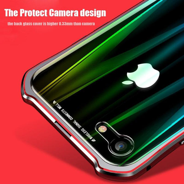 New Laser -Colored Design Magnetic Metal Frame Shell Phone Case Cover For iPhone XS XR X 8 Series