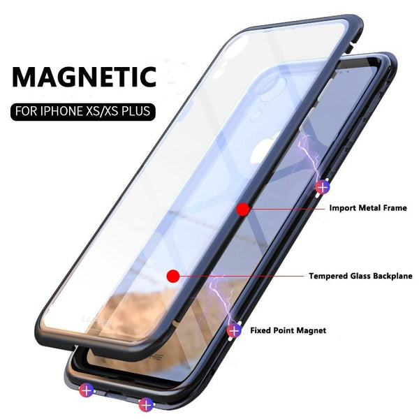 New Bulit-In Magnetic Luxury Anti-Shock Metal Frame Glass Case Cover For iPhone 11 Pro Max XS XR Samsung Galaxy S20 Series