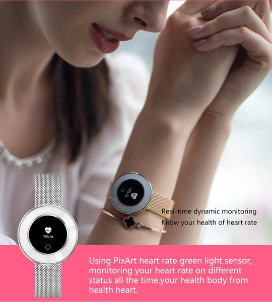 New Lady Smart Bracelet Watch IP68 Waterproof Steel Strap Heart Rate Blood Pressure Tracker Smart Watch For iPhone Android