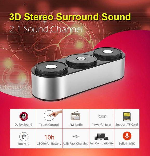 2.1 Channel Powerful Bass Stereo Wireless Bluetooth Speaker With Microphone FM Radio TF Card Play Touch Control.