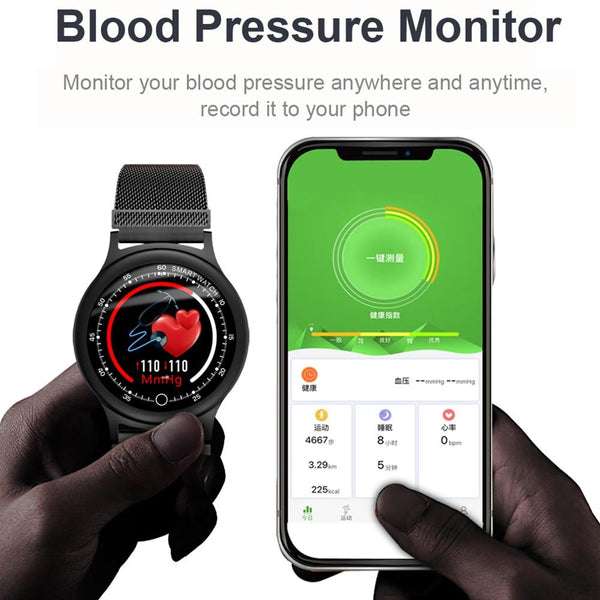 New Smart Watch Men Metal Strap IP68 Waterproof Heart Rate Blood Pressure Monitor SNS Notifications Smartwatch