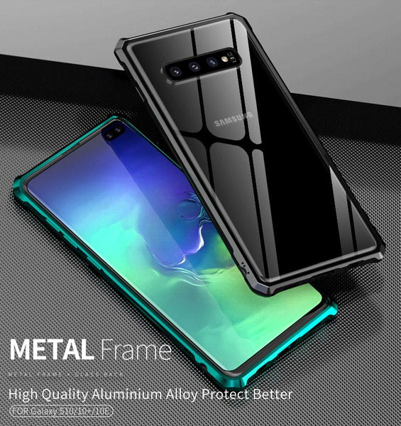 New Luxury Metal Armor Cover Case Frame Shell Bumper Back Clear Glass For Samsung S10 Note 10 Plus