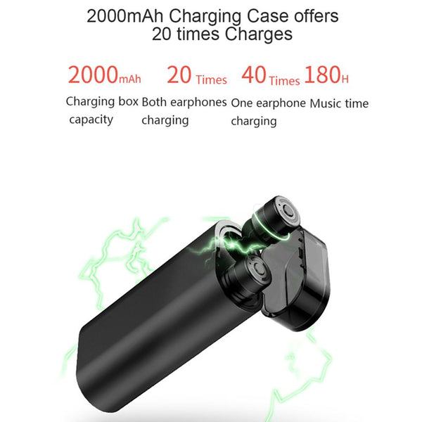 New Bluetooth 5.0 TWS Earbuds In-Ear True Stereo Sound With Charging Box 2000mAh Power Bank