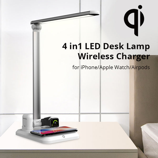 New 4-In-1 LED Table Desk Lamp Wireless Charger For Compatible iPhones Airpods Apple Watch