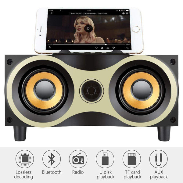 New Retro Desktop Portable Wooden Wireless Subwoofer Stero Bluetooth Speaker With FM Radio Holder For iOS Android
