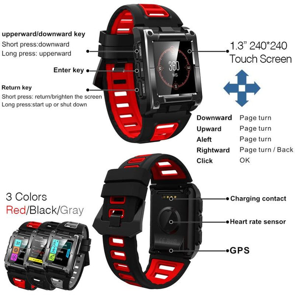 New IP68 Waterproof GPS Compass Bluetooth Smart Watch Heart Rate Monitor For iPhone Android