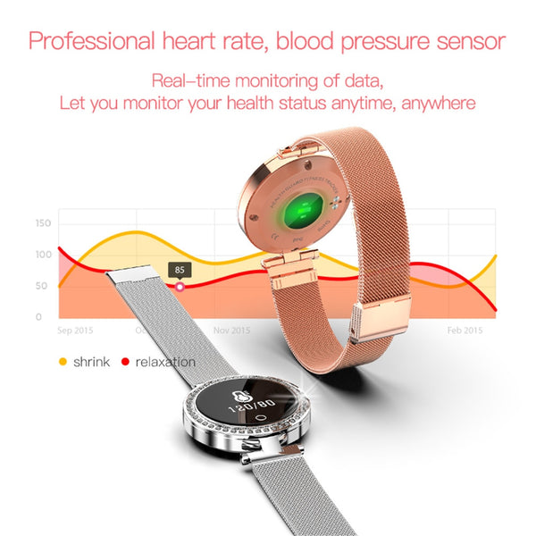 New IP68 Waterproof Heart Rate Blood Pressure Monitor Pedometer Calorie Smartwatch For Women Ladies