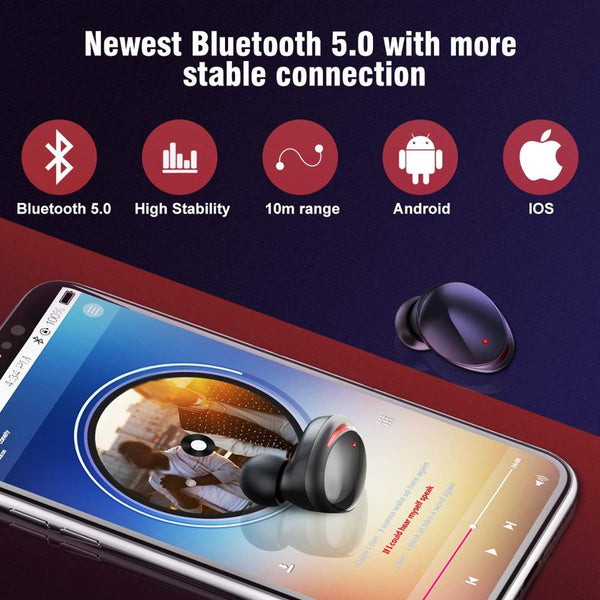 New TWS Bluetooth 5.0 True Wireless In-Ear Earbuds Deep Bass Stereo IPX6 Waterproof Sport Headset