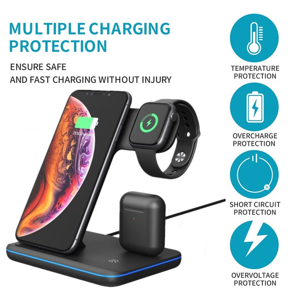 New Universal 15W Qi Wireless Quick Charge 3.0 Fast Charger Dock Stand For Apple iPhones Airpods iWatch