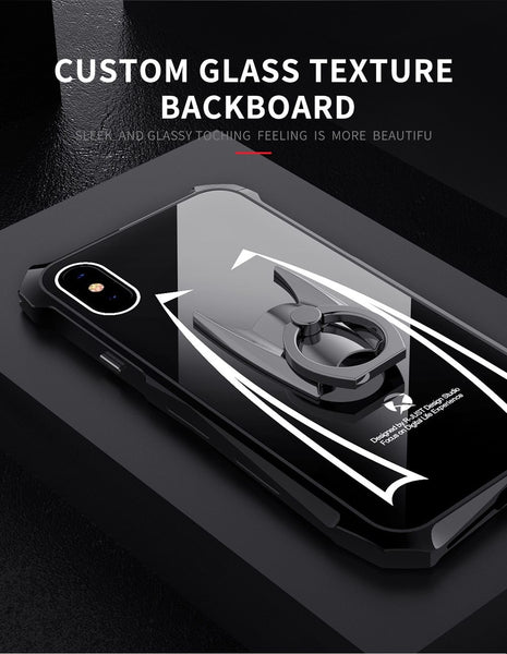 New Super Slim Hard Cover Metallic Frame Acrylic Back Cover Bumper Case With Finger Ring Stand For iPhone X XR XS MAX